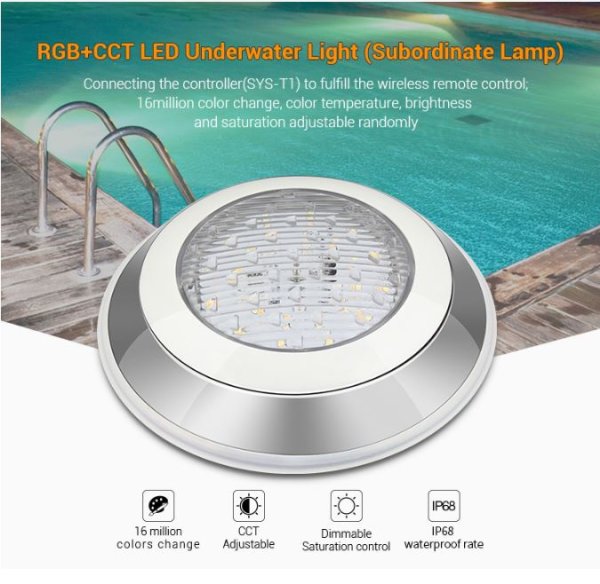 Synergy 21 LED Subordinate Poolleuchte 12W RGB+CCT mit Funk und WLAN *Milight/Miboxer*