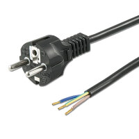 ISOLED Schutzkontakt-Stecker schwarz, 1,5m, lose Kabelenden