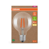 OSRAM LED Lampe LAMPS ENERGY CLASS A höchste Energieeffizienzklasse A Filament CLASSIC Globe 3.8W 827 Clear E27 Warmweiss 4099854235436