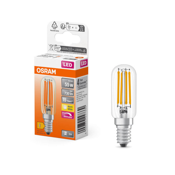 OSRAM LED Lampe SPECIAL T26 6.5W 827 Clear E14 Dimmbar Warmweiss 4099854247330