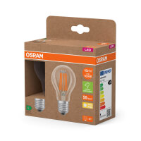 2er Pack OSRAM LED Lampe LAMPS ENERGY CLASS A höchste Energieeffizienzklasse A Filament CLASSIC A 7.2W 827 Clear E27 Warmweiss 4099854253706