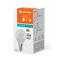 LEDVANCE LED CLASSIC 4.9W 827 gefrostet E14 Lampe 470lm...