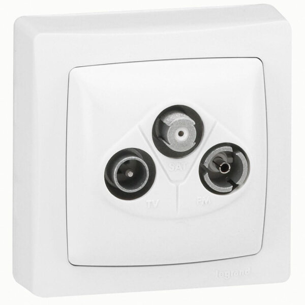 Legrand OTEO 3-Loch-TV-Enddose für TV-, Radio-, SAT-Receiver, Multimediadose 086042