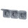 Legrand PLEXO New Einsatz, Feuchtraum Steckdose, 3-fach, Schutzkontakt-St., inkl. Klappdeckel, Berührungsschutz, vorverdrahtet, horizontal, IP55/IP44 grau, 069578L