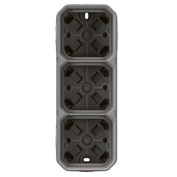 Legrand PLEXO New Feuchtraum Aufputzdose 3-fach, Aufputzgehäuse, 4 Membranen, 2 Kabelzugänge, horizontal und vertikal grau, 069680L