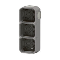 Legrand PLEXO New Feuchtraum Aufputzdose 3-fach, Aufputzgehäuse, 4 Membranen, 2 Kabelzugänge, horizontal und vertikal grau, 069680L