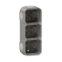 Legrand PLEXO New Feuchtraum Aufputzdose 3-fach, Aufputzgehäuse, 4 Membranen, 2 Kabelzugänge, horizontal und vertikal grau, 069680L