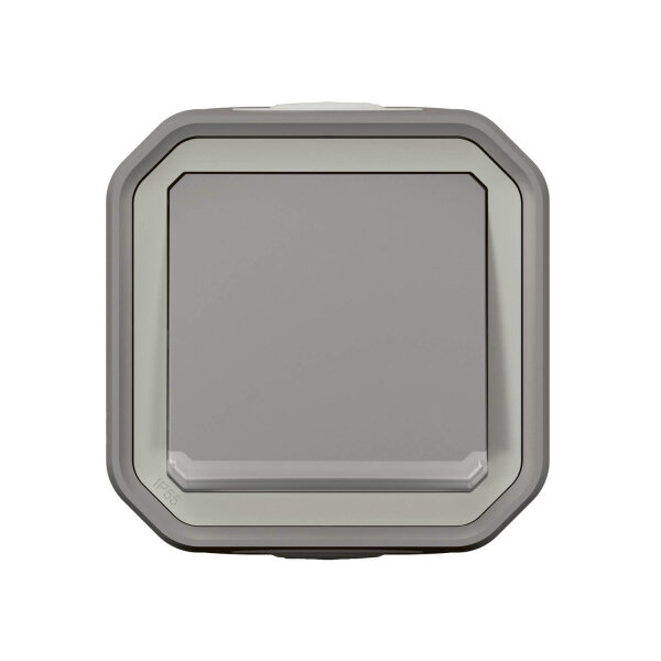 Legrand PLEXO New Feuchtraum Aufputz 1-Fach Wechselschalter mit Kontrollfunktion, integrierte Indikatorleuchte, IP55 grau, 069712L