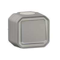 Legrand PLEXO New Feuchtraum Aufputz 1-Fach Wechselschalter mit Kontrollfunktion, integrierte Indikatorleuchte, IP55 grau, 069712L