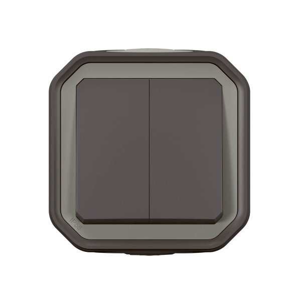 Legrand PLEXO New 3-in-1 Feuchtraum Aufputz Doppelwechelschalter, Doppelwechseltaster, Wechseltaster + Taster mit Wechselkontakt IP55 anthrazit 069775L