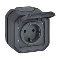 Legrand PLEXO New Feuchtraum Aufputz Steckdose inklusive Klappdeckel, Berührungsschutz, Steckklemmen, 16 Ampere IP44 anthrazit 069799L