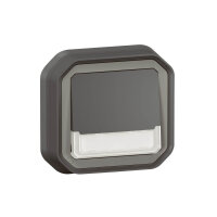 Legrand PLEXO New Feuchtraum Beleuchteter Umschalt-Drucktaster + Beschriftungshalter, Öffner + Schließer-Kontakt (NO+NC), 12V zum Verdrahten, anthrazit 069854L