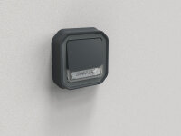 Legrand PLEXO New Feuchtraum Beleuchteter Umschalt-Drucktaster + Beschriftungshalter, Öffner + Schließer-Kontakt (NO+NC), 12V zum Verdrahten, anthrazit 069854L
