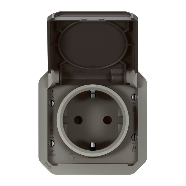 Legrand PLEXO New Einsatz, Feuchtraum Steckdose inkl. Klappdeckel, Berührungsschutz, Steckklemmen IP55/IP44 anthrazit 069871L