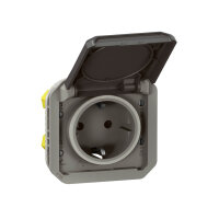 Legrand PLEXO New Einsatz, Feuchtraum Steckdose inkl. Klappdeckel, Berührungsschutz, Steckklemmen IP55/IP44 anthrazit 069871L