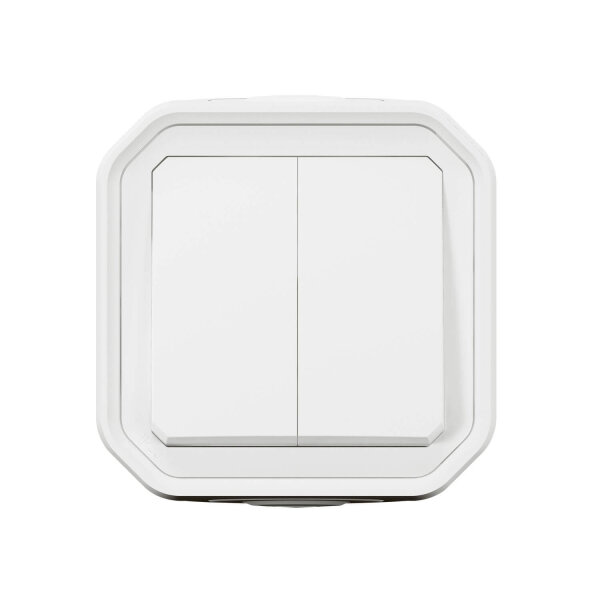 Legrand PLEXO New Feuchtraum-Aufputz-Doppelwechelschalter/Doppelwechseltaster/Wechseltaster + Taster mit Wechselkontakt, umrüstbares 3 in 1 Produkt, IP55 IK07 Weiß, 069755L