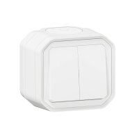 Legrand PLEXO New Feuchtraum-Aufputz-Doppelwechelschalter/Doppelwechseltaster/Wechseltaster + Taster mit Wechselkontakt, umrüstbares 3 in 1 Produkt, IP55 IK07 Weiß, 069755L