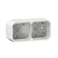 Legrand PLEXO New Feuchtraum Aufputzdose 2-fach, Aufputzgehäuse, 3 Membranen, 1 Kabelzugang, horizontal und vertikal installierbar Weiß, 069690L