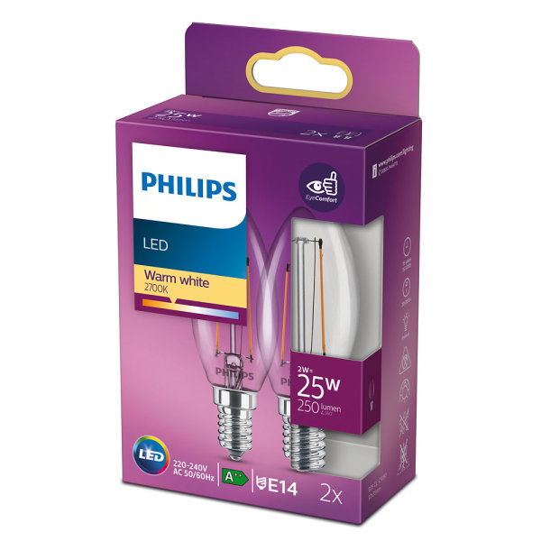 2er-Set Philips LED Kerze Classic 2W warmweiss E14 8718699782054