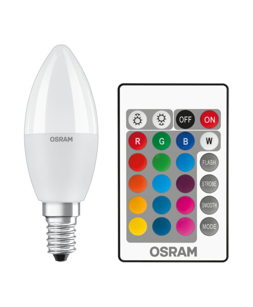 OSRAM RGBW + Fernbedienung E14 LED Kerze 5,5W B40 Dimmbar CCT matt farbwechsel wie 40W