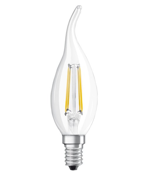 OSRAM LED Kerzenlampe Superstar Plus Windstoß E14 Filament 3,4W 470lm warmweiss 2700K dimmbar 90Ra wie 40W