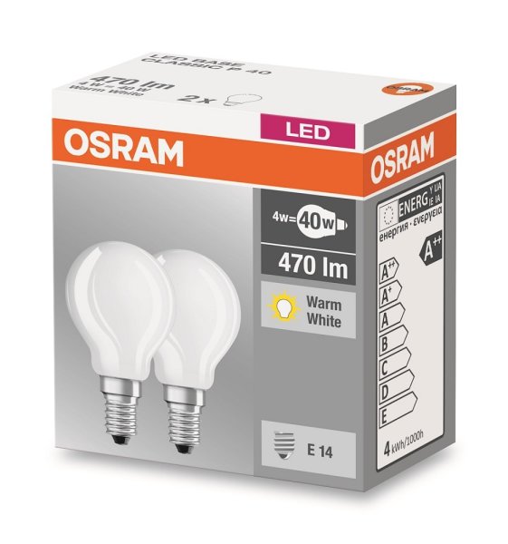 Osram E14 LED Lampe Base Retrofit 4W 470Lm warmweiss Doppelpack
