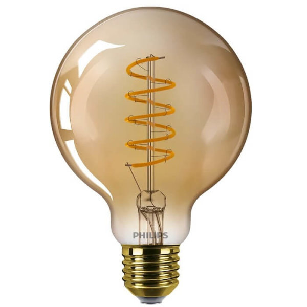 Philips Vintage Kugellampe Gold Filament G93 LED Globe E27 dimmbar 4W 250lm extra-warmweiss 1800K wie 25W