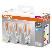 OSRAM LED Lampe BASE Classic 3er-Pack Filament E27 7,5W...
