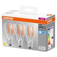 OSRAM LED Lampe BASE Classic 3er-Pack Filament E27 11W...