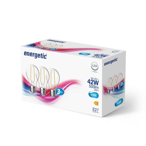 Nordlux 3er-Set LED Lampe Filament E27 4W 4000K neutralweiss Klar 5181010323