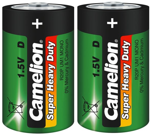 Mono-Batterien CAMELION HeavyDuty Typ D/R20, 1,5V, 2er-Shrink