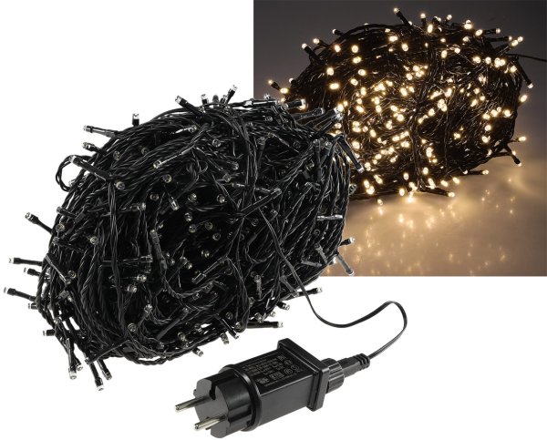 LED Aussen-Lichterkette "CT-ALK600" 60m warmweiß, Kabel schwarz, IP44, 600 LEDs