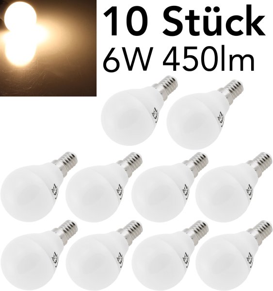 LED Tropfenlampe E14 "T50 Promo" 10er-Pk 3000k, 440lm, 230V/6W, 160°, warmweiß