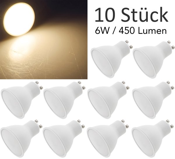 LED Strahler GU10 "H50 Promo1" 10er-Pack 3000k, 450lm, 230V/6W, 110°, warmweiß