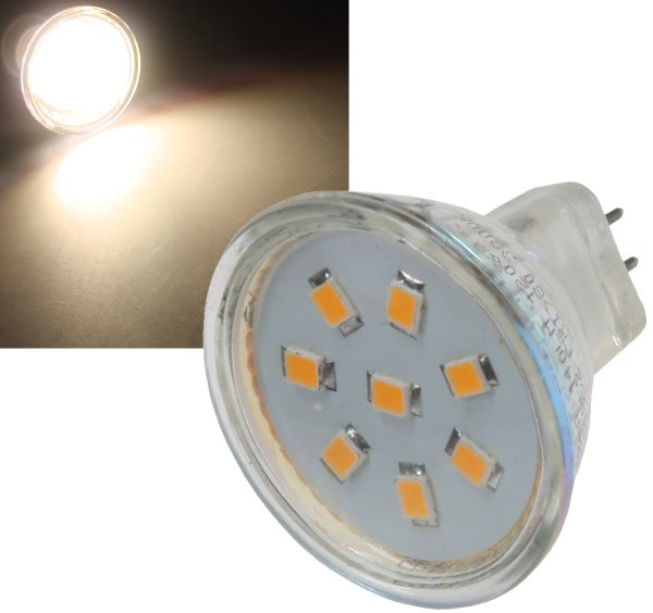 LED Strahler MR11, 8x 2835 SMD LEDs 12V, 2W, 169 Lumen, 3000k / warmweiß