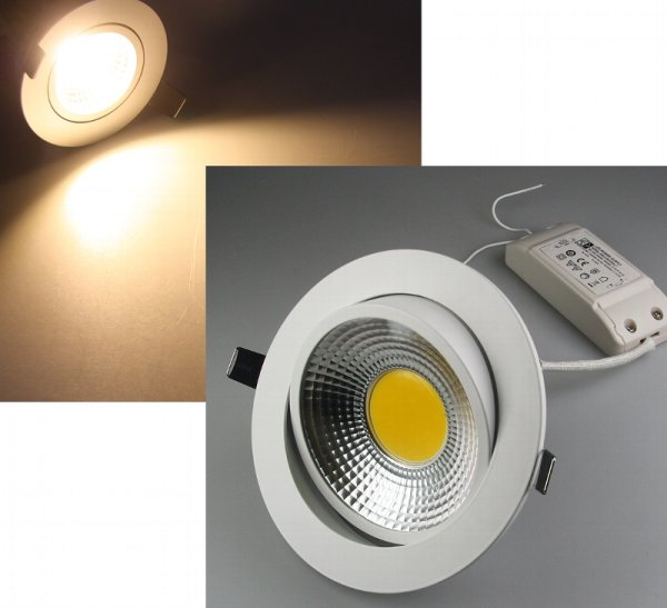 COB-LED Einbauleuchte 10W Rahmen Weiß (600 Lumen, warmweiß)