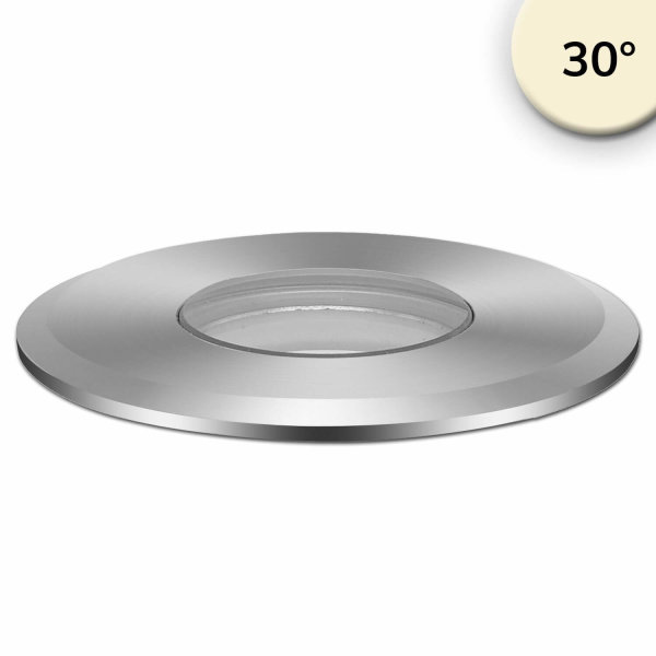 LED Bodeneinbaustrahler, rund 55mm, Edelstahl, 12-24V, IP67, 3W, 30°, warmweiß