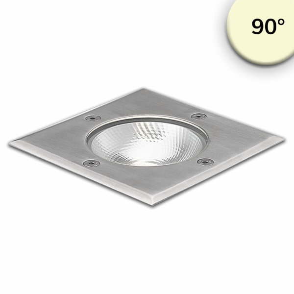 LED Bodeneinbaustrahler, eckig. Edelstahl, IP67, 7W COB, 90°, warmweiß