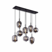 Hängeleuchte Metall schwarz, rauchglas, 8xE14...