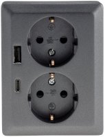 MILOS Schutzkontakt-Steckdose 2-fach 250V~/ 16A, 1x UP, USB A+C/PD, anthrazit