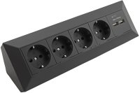 4-fach Steckdosenblock + 2x USB, schwarz 250V~/ 16A, Aufbaumontage, USB 3,1A