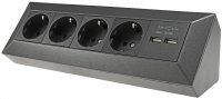 4-fach Steckdosenblock+2x USB, anthrazit 250V~/ 16A, Aufbaumontage, USB 3,1A