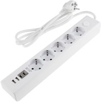 Steckdosenleiste mit Ladebuchsen für USB USB-A /USB-C,5-fach, weiß, 1,5m Kabel